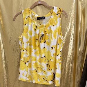 Kasper Women's Yellow and Black Floral Tank Top
